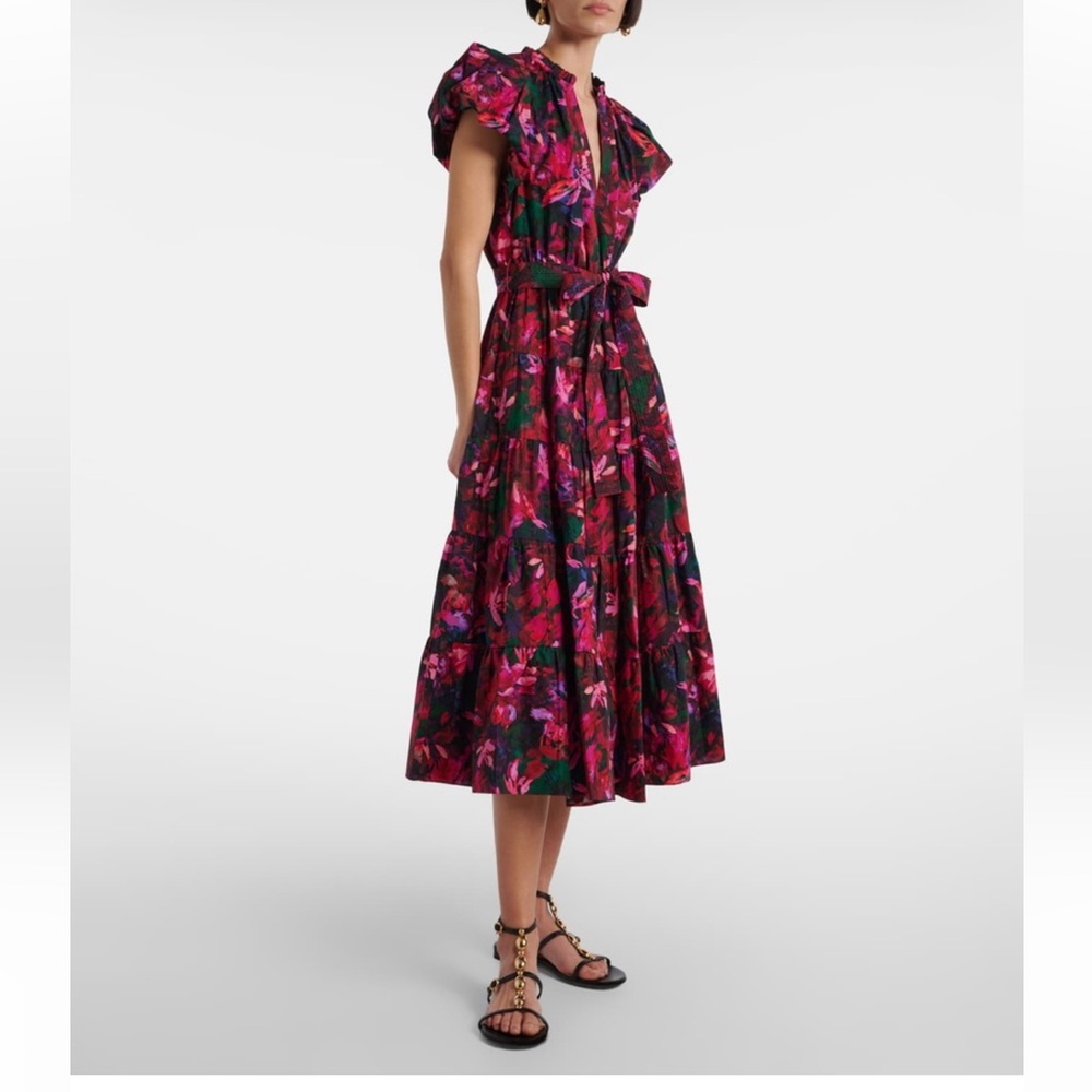 Ulla Johnson Floral Ottilie Hibiscus Tie-Waist Midi Dress size US6